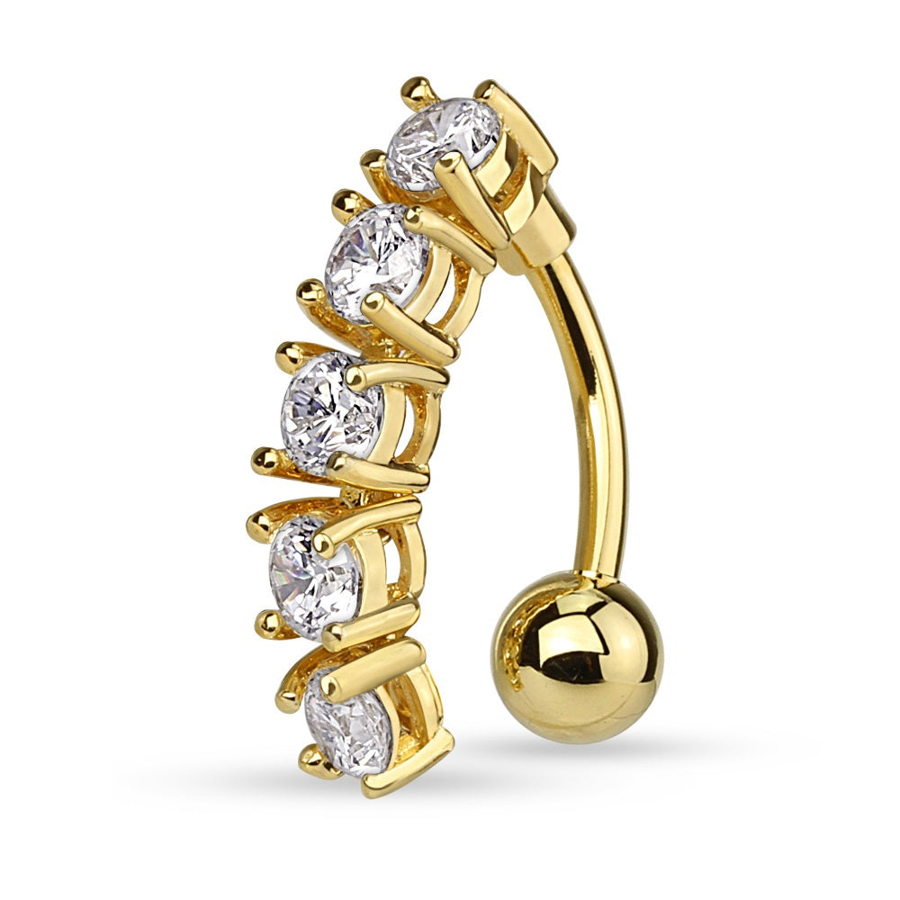 CZ Vertical Drop Reverse Belly Button Ring - Stainless Steel