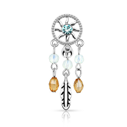 Center CZ Crystal Dream Catcher Dangling Reverse Belly Button Ring - 316L Stainless Steel