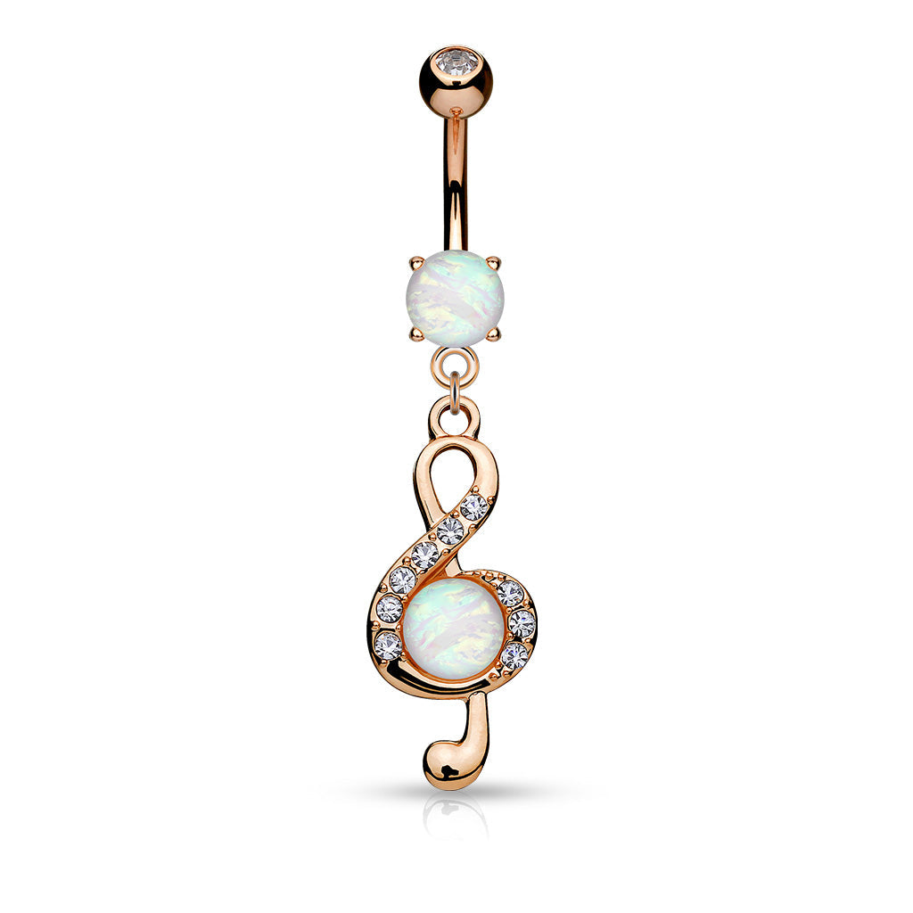 Glitter Synthetic Opal and Crystal Treble Clef Dangling Belly Button Ring - Stainless Steel