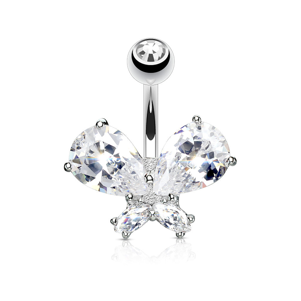 CZ Crystal Butterfly Belly Button Ring
- Stainless Steel