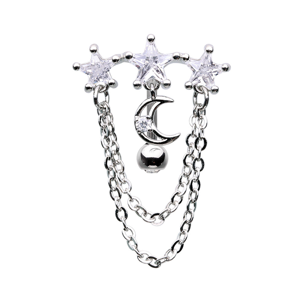 CZ Crystal Dangling Chains Celestial Top Drop Reverse Belly Button Ring
- Stainless Steel
