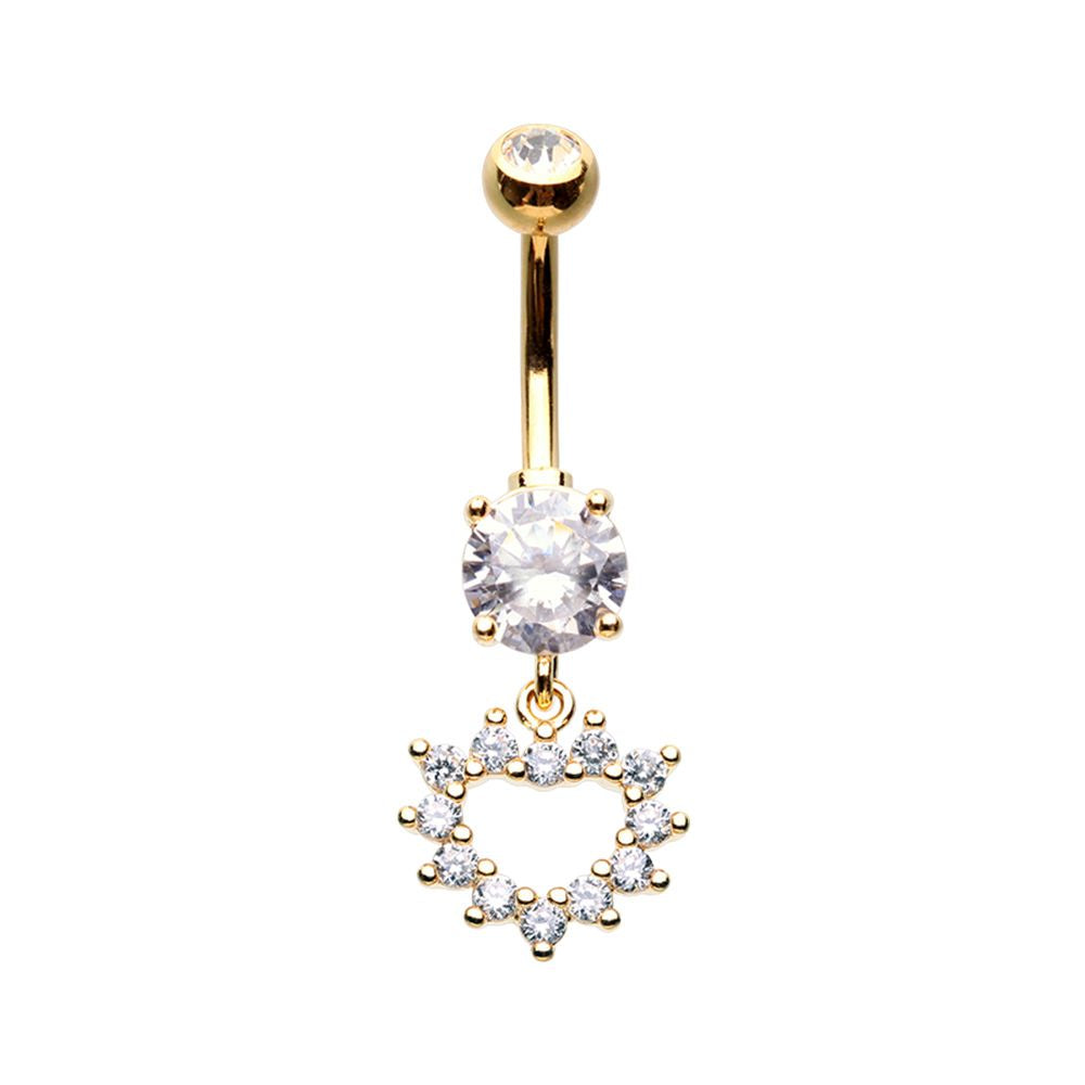 CZ Crystal Heart Outline Dangling Belly Button Ring
- Stainless Steel