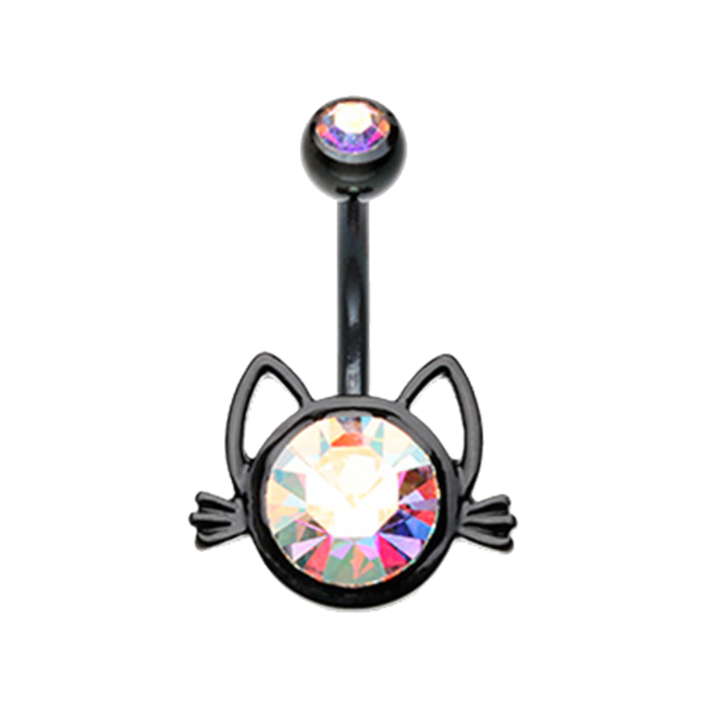 Cute Kitty Cat Face Silhouetted CZ Belly Button Ring
- 316L Stainless Steel