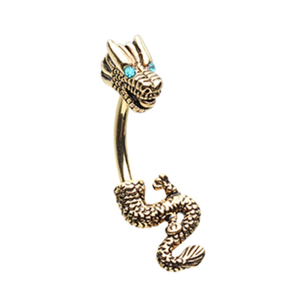 Jeweled Eye Never Ending Mythical Dragon Belly Button Ring - Stainless Steel