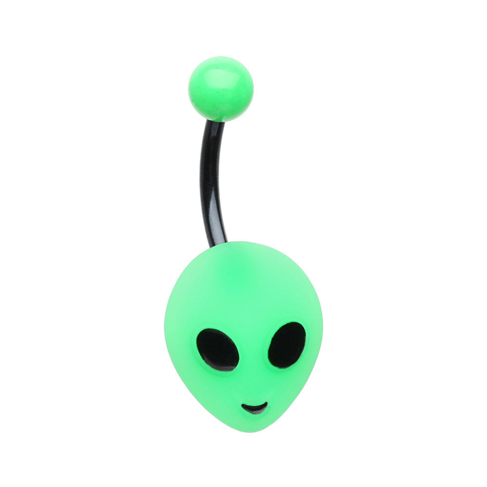 Neon Green Extraterrestrial Alien Head Belly Button Ring - Stainless Steel