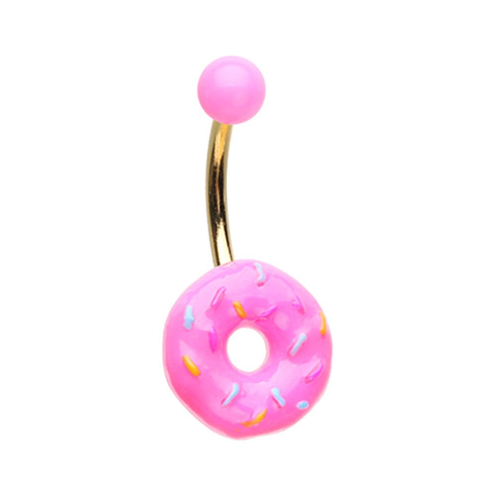 Pink Frosted Sprinkled Donut Belly Button Ring - Stainless Steel