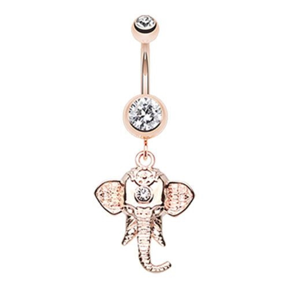 CZ Crystal Elephant Dangling Belly Button Ring - Stainless Steel