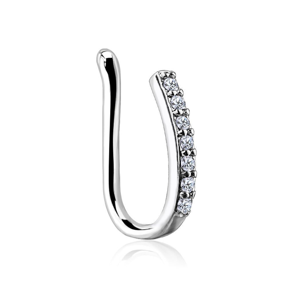 CZ Crystal Lined Bar Non Piercing Nose Clip - Brass