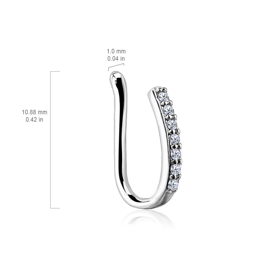 CZ Crystal Lined Bar Non Piercing Nose Clip - Brass