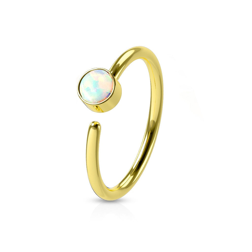 White Synthetic Opal Set Cartilage Helix Nose Ring - 316L Surgical Steel