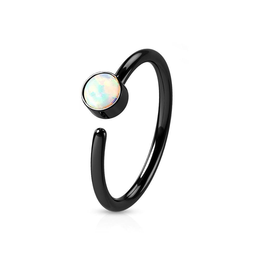 White Synthetic Opal Set Cartilage Helix Nose Ring - 316L Surgical Steel