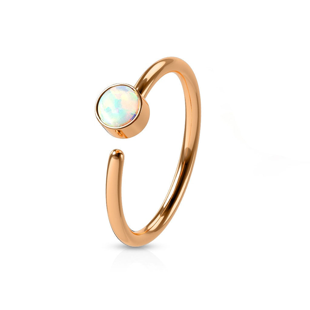 White Synthetic Opal Set Cartilage Helix Nose Ring - 316L Surgical Steel