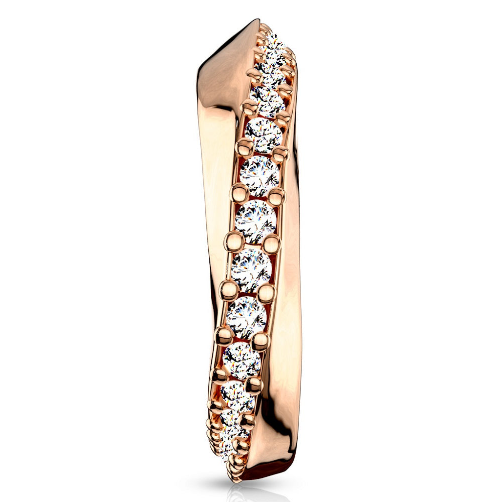 CZ Crystal Lined Twisted Half Circle Bendable Hoop Ring - 316L Stainless Steel