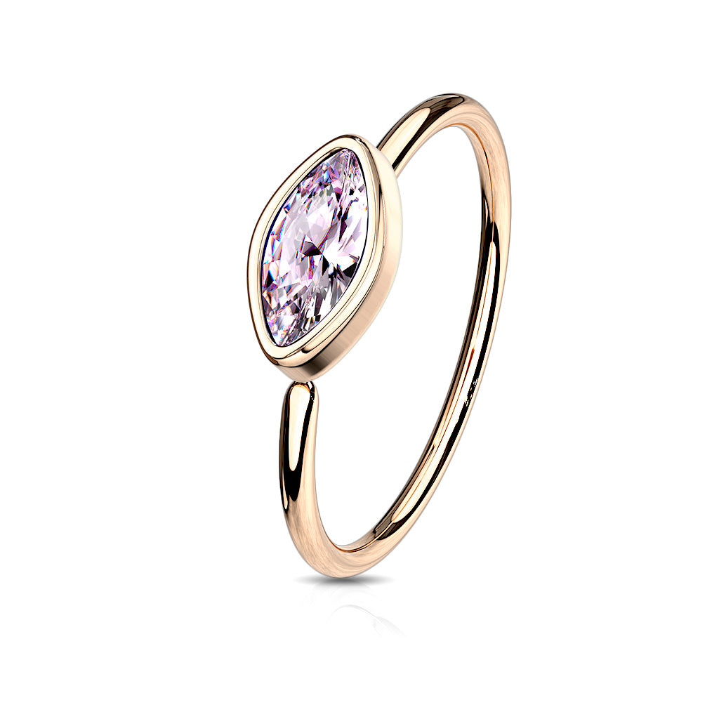 Marquise CZ Crystal Bezel Set Bendable Hoop Nose Ring
- 316L Stainless Steel