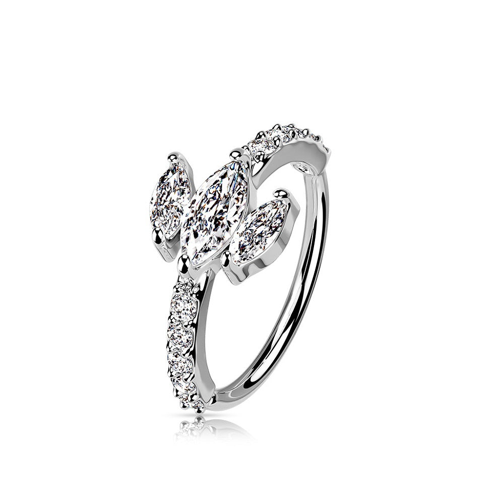 Triple Marquise CZ Crystals with Paved Sides Bendable Hoop Ring
- Brass