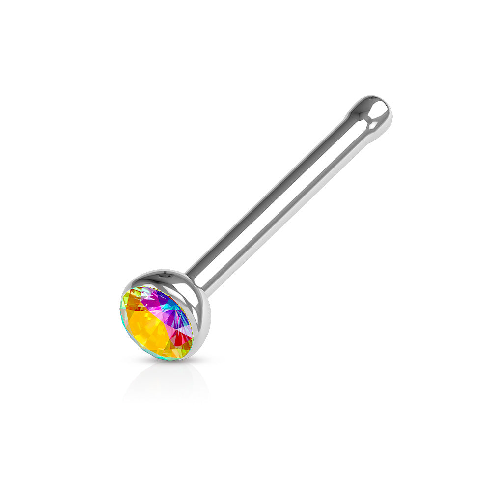 Press Fit CZ Crystal Gem Nose Bone Stud - Stainless Steel