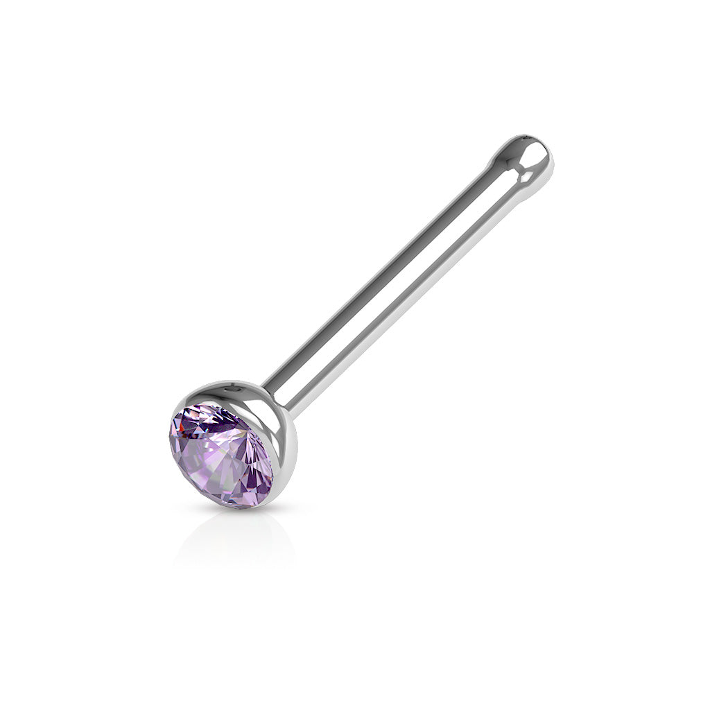 Press Fit CZ Crystal Gem Nose Bone Stud - Stainless Steel