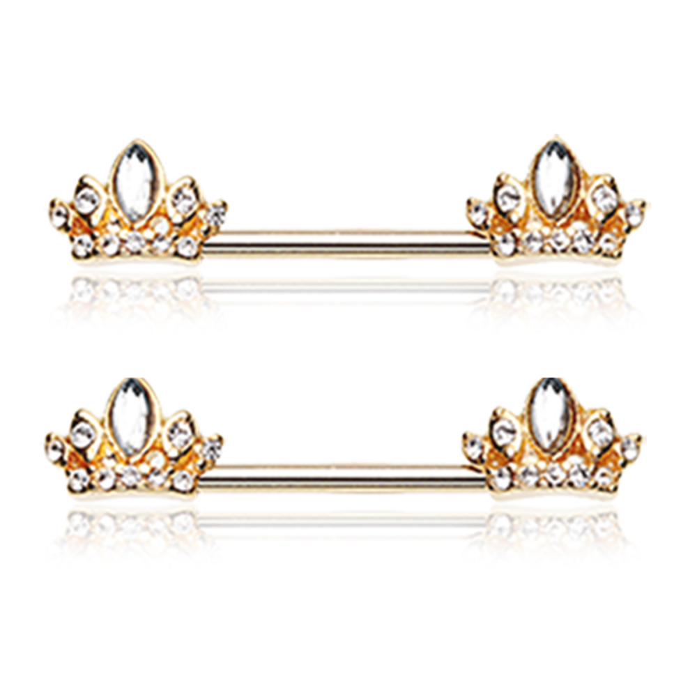 CZ Crystal Sparkling Tiara Crown Nipple Barbells
- Stainless Steel - Pair