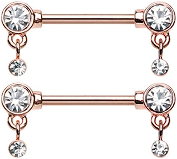 CZ Crystal Dangle Barbell Nipple Rings
- Stainless Steel - Pair