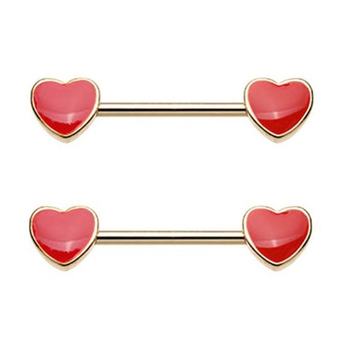 Enamel Heart Inlay Nipple Barbells
- Stainless Steel - Pair