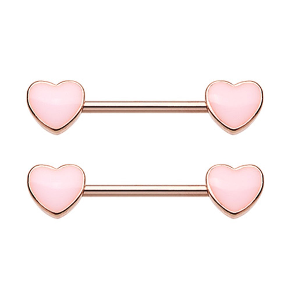 Enamel Heart Inlay Nipple Barbells
- Stainless Steel - Pair