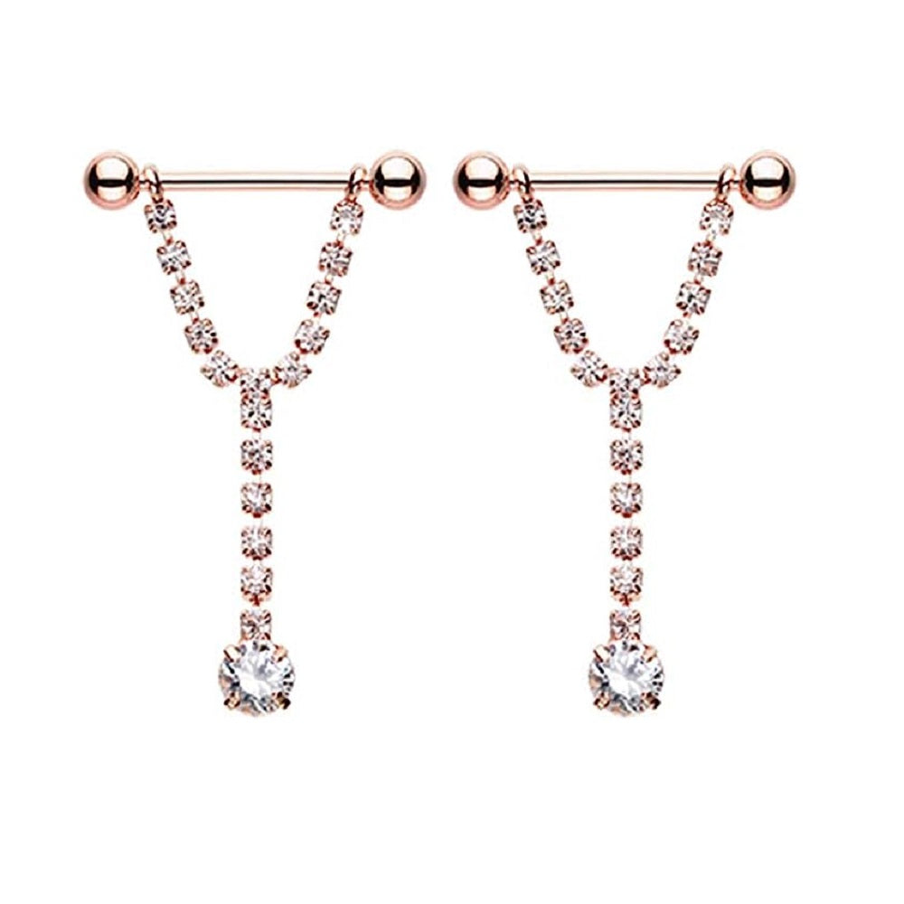 Clear CZ Crystal Chandelier Dangling Barbell Nipple Rings
- Stainless Steel - Pair