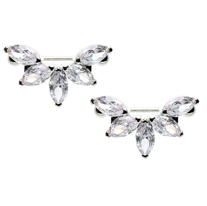CZ Crystal Floral Lotus Marquise Nipple Shields - Stainless Steel