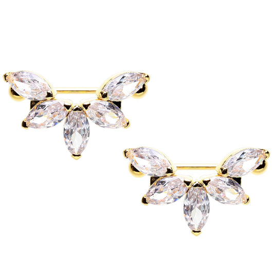 CZ Crystal Floral Lotus Marquise Nipple Shields - Stainless Steel