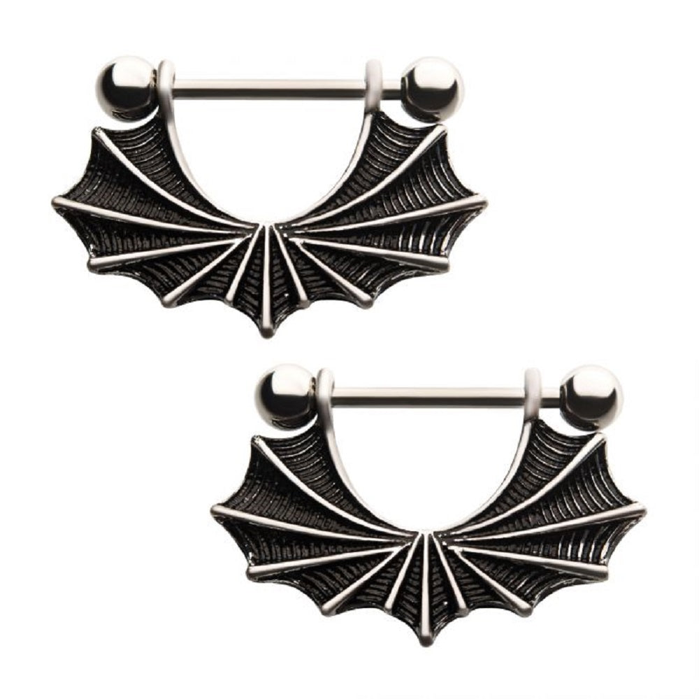Bat Wings Dangling Nipple Rings - Stainless Steel - Pair