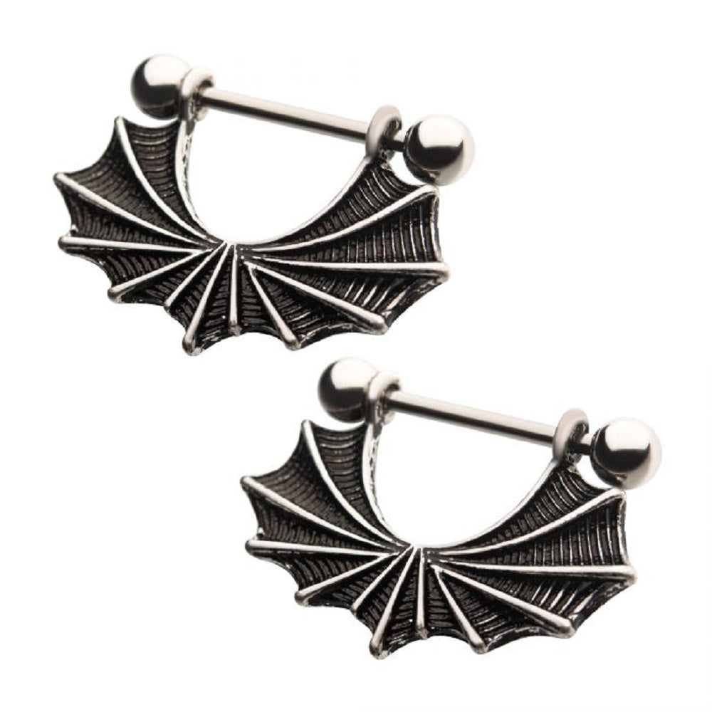 Bat Wings Dangling Nipple Rings - Stainless Steel - Pair
