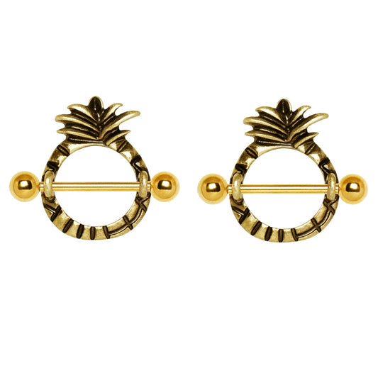 Gold Plated Pineapple Nipple Shields - Stainless Steel - Pair