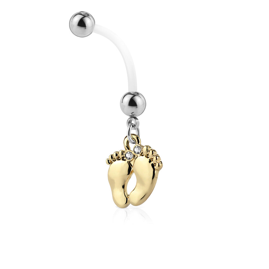 Bioflex Dangling Baby Feet Maternity Pregnancy Belly Button Ring - Stainless Steel
