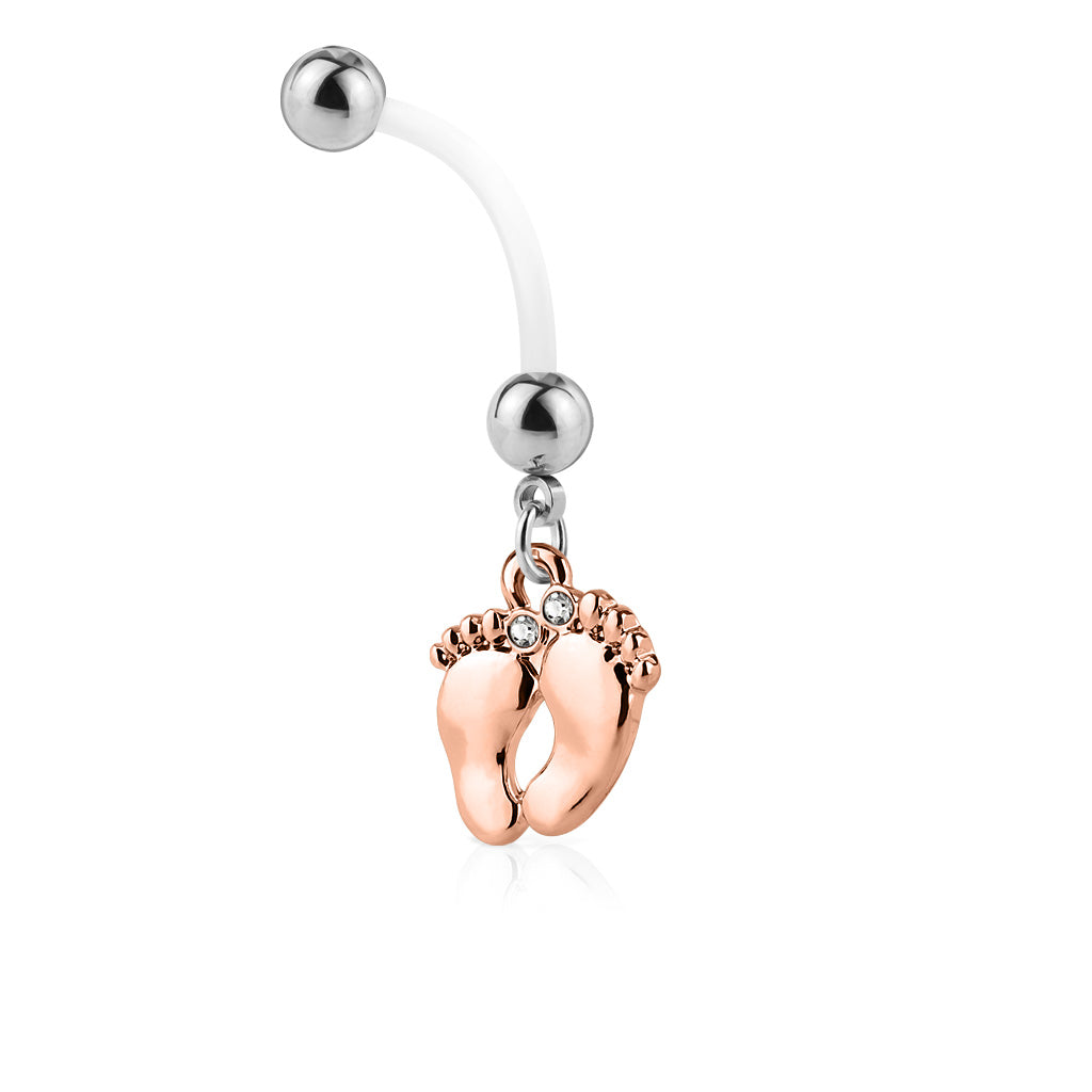 Bioflex Dangling Baby Feet Maternity Pregnancy Belly Button Ring - Stainless Steel