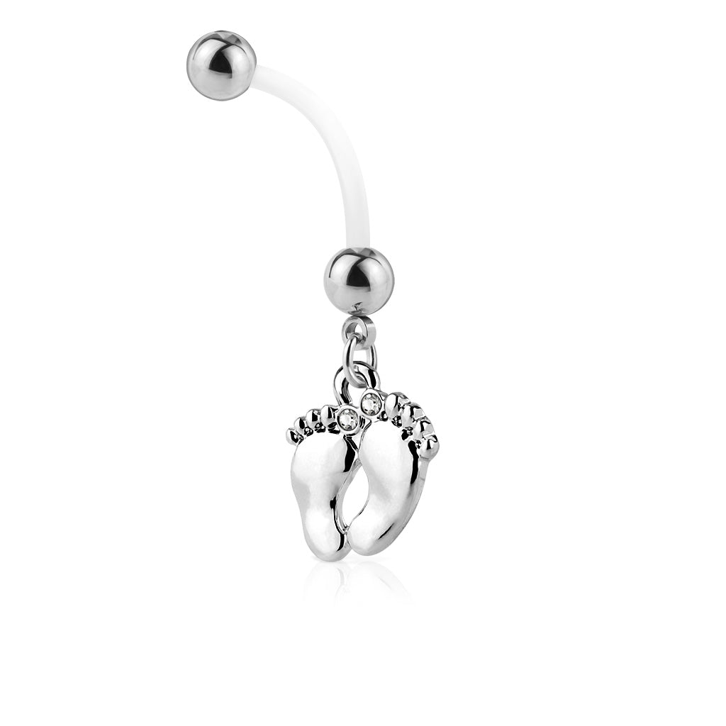 Bioflex Dangling Baby Feet Maternity Pregnancy Belly Button Ring - Stainless Steel