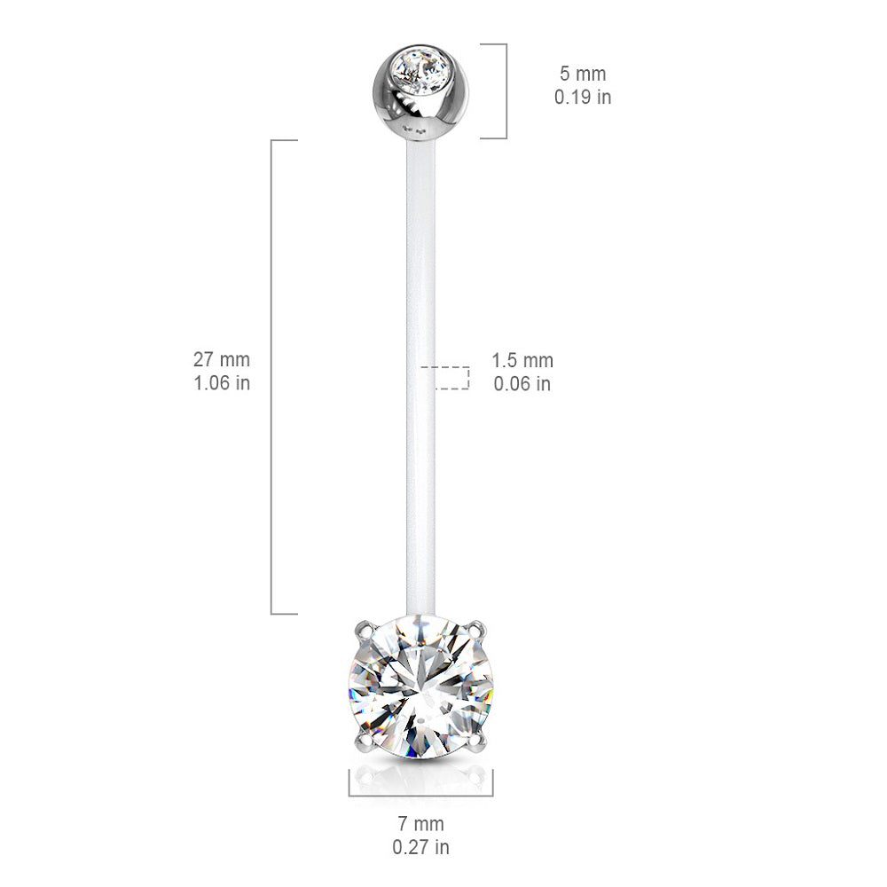 Double Jeweled Prong Set Round CZ Crystal Pregnancy Maternity Bioflex Belly Button Ring - Stainless Steel