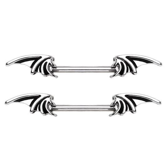 Bat Wings Nipple Barbells - 316L Stainless Steel - Pair