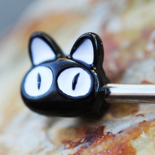 Black Enamel Alley Cat Nipple Barbells - 316L Stainless Steel - Pair
