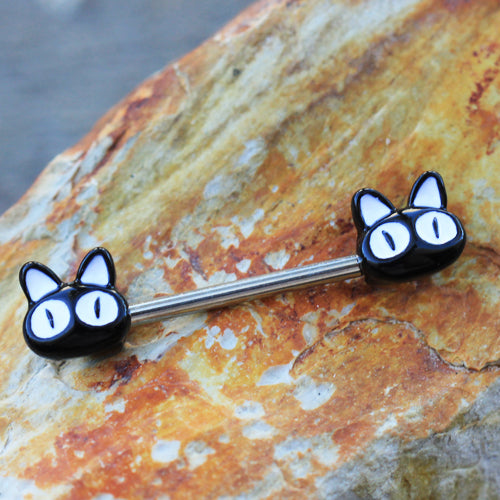 Black Enamel Alley Cat Nipple Barbells - 316L Stainless Steel - Pair