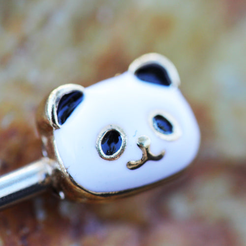 Adorable Golden Panda Head Nipple Barbells - Stainless Steel - Pair