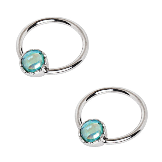 Synthetic Opal Captive Bead Nipple Rings - Stainless Steel - Pair