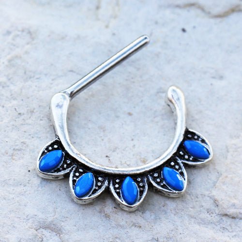 Turquoise Dangle Tribal Nipple Clicker Rings - 316L Surgical Steel - Pair