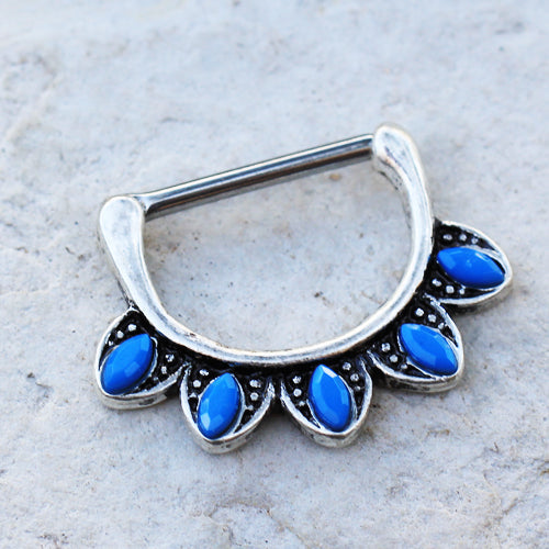 Turquoise Dangle Tribal Nipple Clicker Rings - 316L Surgical Steel - Pair