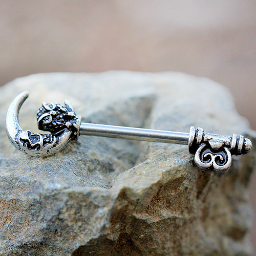 Gothic Owl and Moon Skeleton Key Nipple Bars - Stainless Steel - Pair