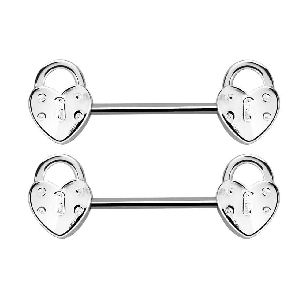 Heart Shaped Locks Nipple Barbells - Stainless Steel - Pair