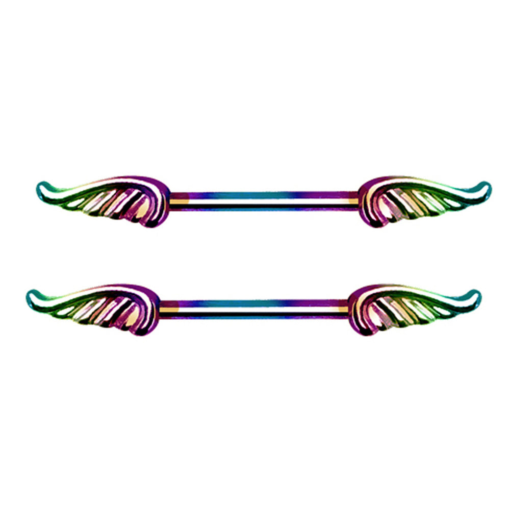 Rainbow Winged Nipple Barbells - Stainless Steel - Pair
