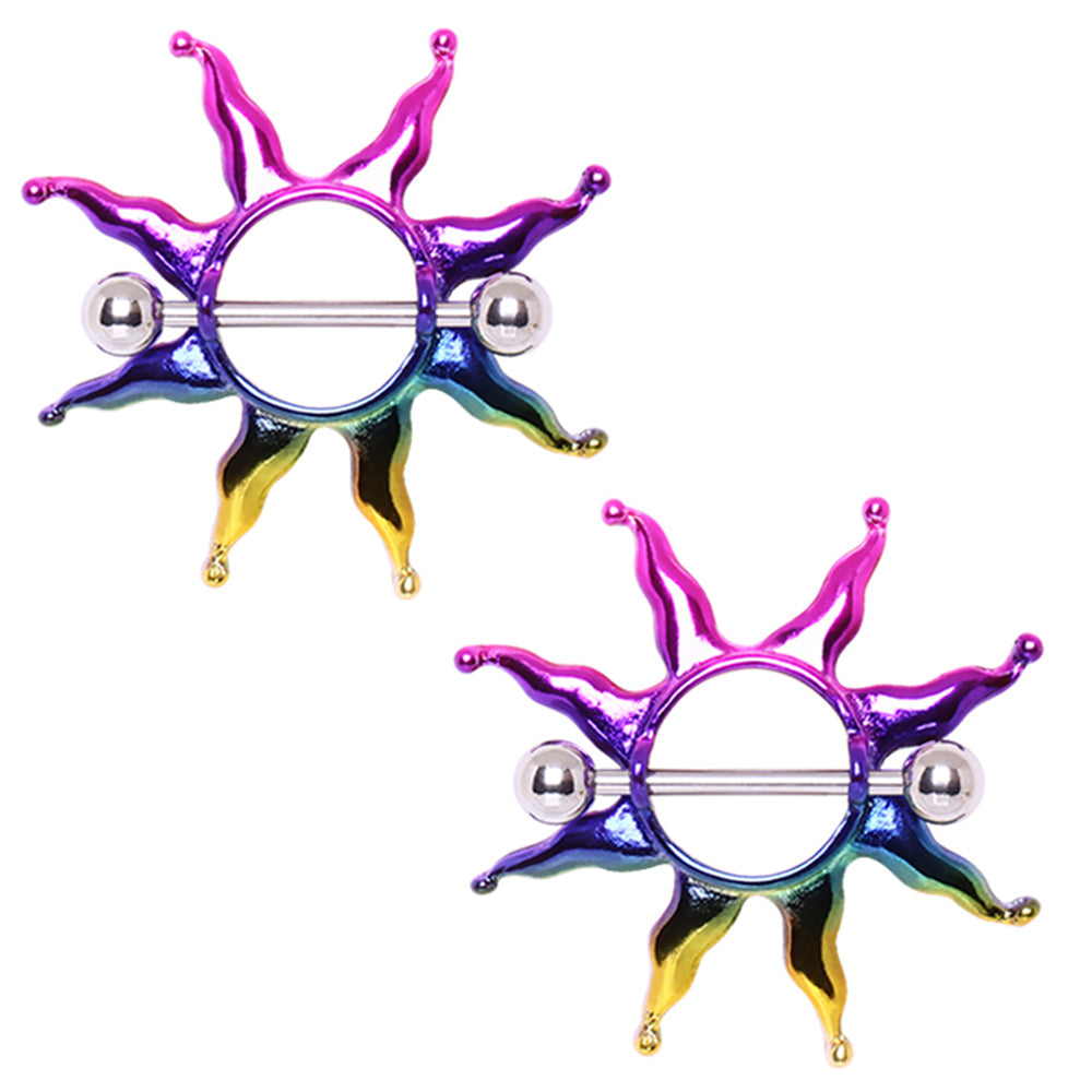 PVD Plated Rainbow Sunburst Nipple Shields - 316L Stainless Steel - Pair