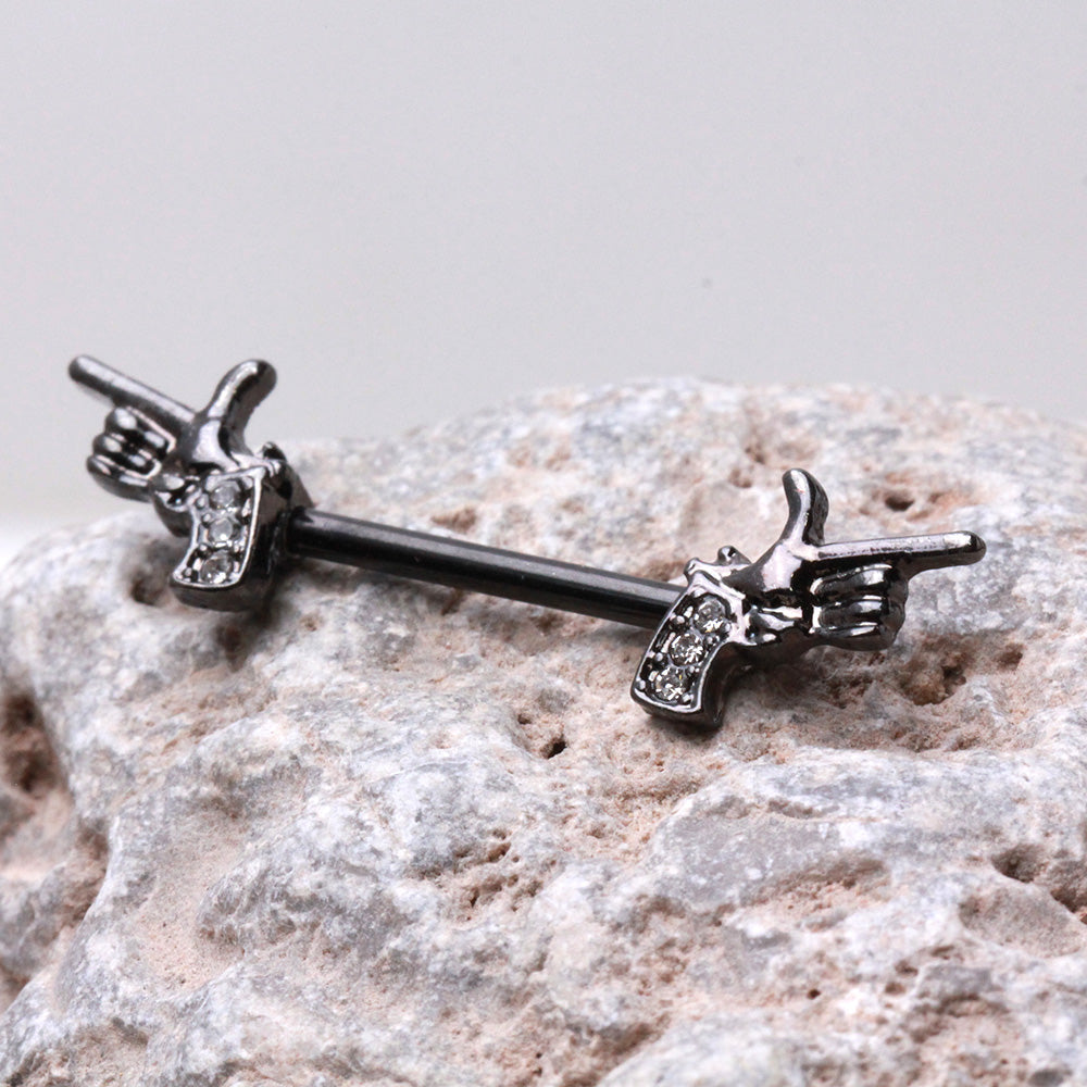 Black Hand Pistol Nipple Barbells - Stainless Steel - Pair