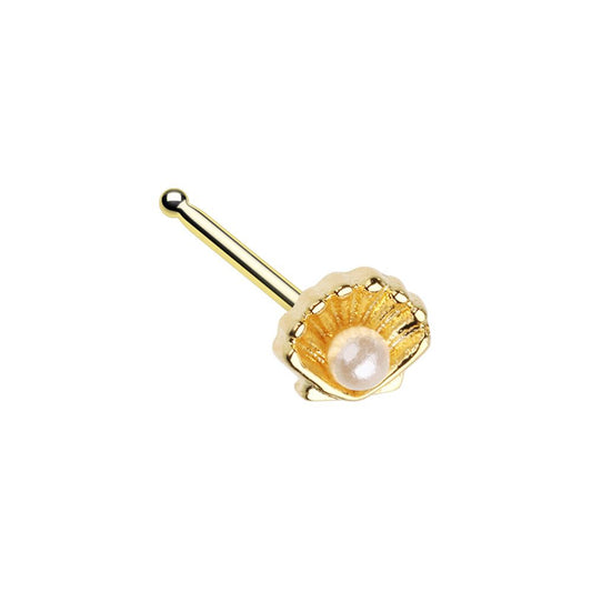 Shell with Faux Pearl Nose Bone Stud - Stainless Steel