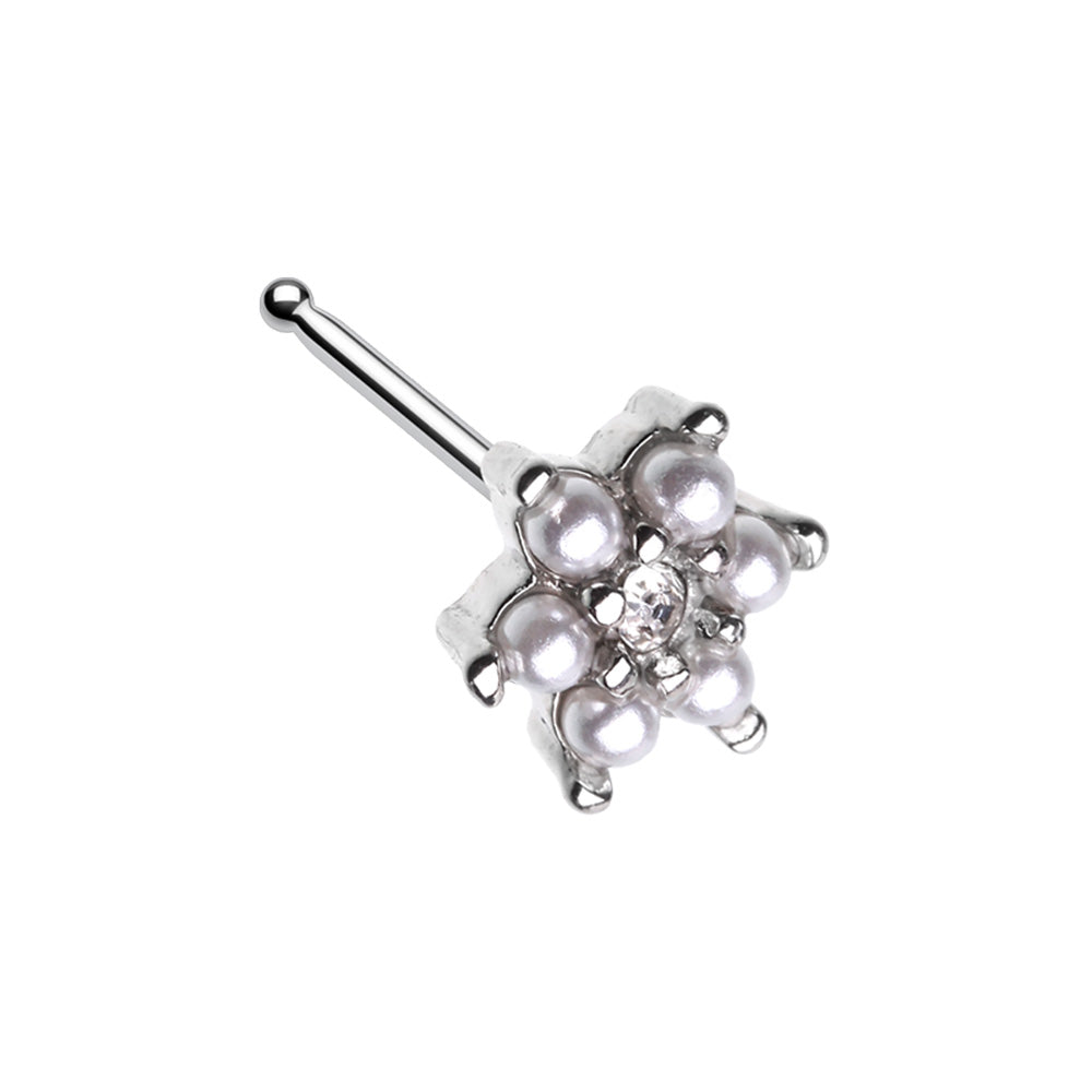 Vintage Alluring Pearl Flower Nose Bone Stud - 316L Stainless Steel
