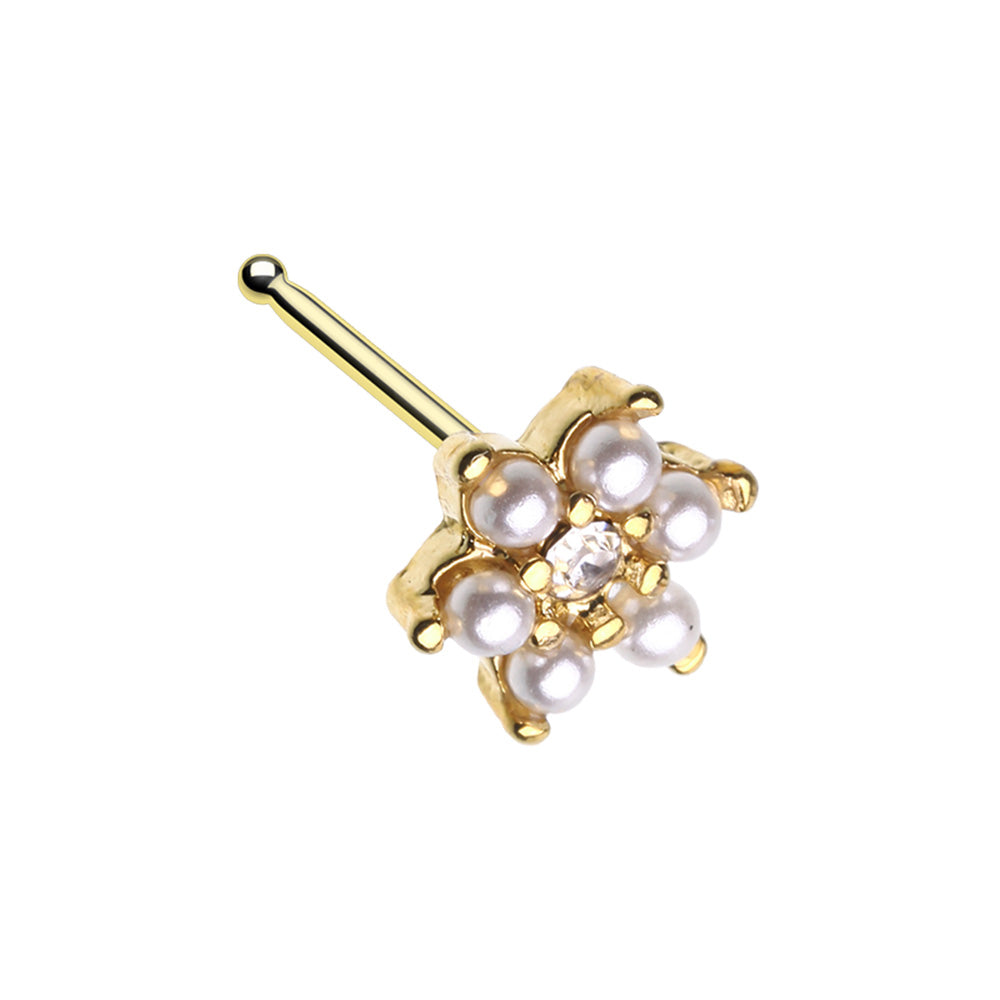 Vintage Alluring Pearl Flower Nose Bone Stud - 316L Stainless Steel